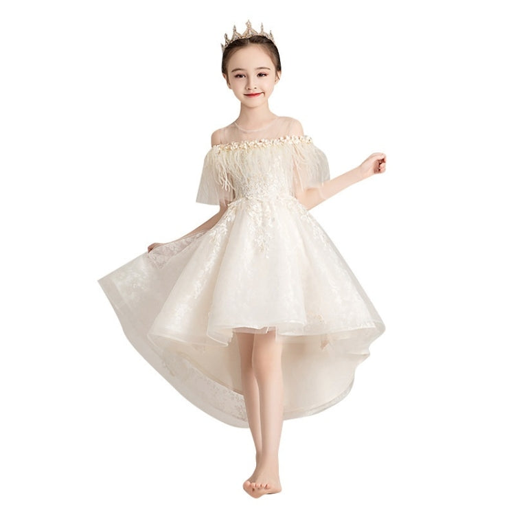 Round Neck Strapless Front Short Back Long Lace Princess Dress Pettiskirt Performance Formal Dress for Girls, 100cm, 110cm, 120cm, 130cm, 140cm, 150cm, 160cm 100cm Champagne