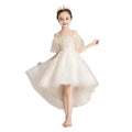 Round Neck Strapless Front Short Back Long Lace Princess Dress Pettiskirt Performance Formal Dress for Girls, 100cm, 110cm, 120cm, 130cm, 140cm, 150cm, 160cm 100cm Champagne