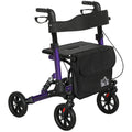Folding Rollator Walker with Seat, Backrest, Bag, 4 Wheels Purple