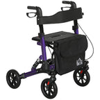Folding Rollator Walker with Seat, Backrest, Bag, 4 Wheels Purple
