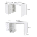 L Shaped Computer Desk, Reversible Home Office Desk with Drawers, File Cabinet and Storage Shelves, Study Table, 117 x 83.5 x 76cm, White