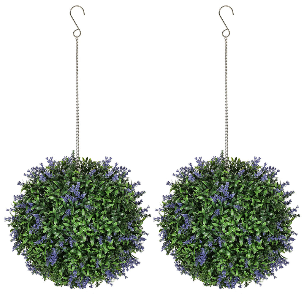 Set of 2 Artificial Plant Topiary Balls, Faux Plants, Purple
