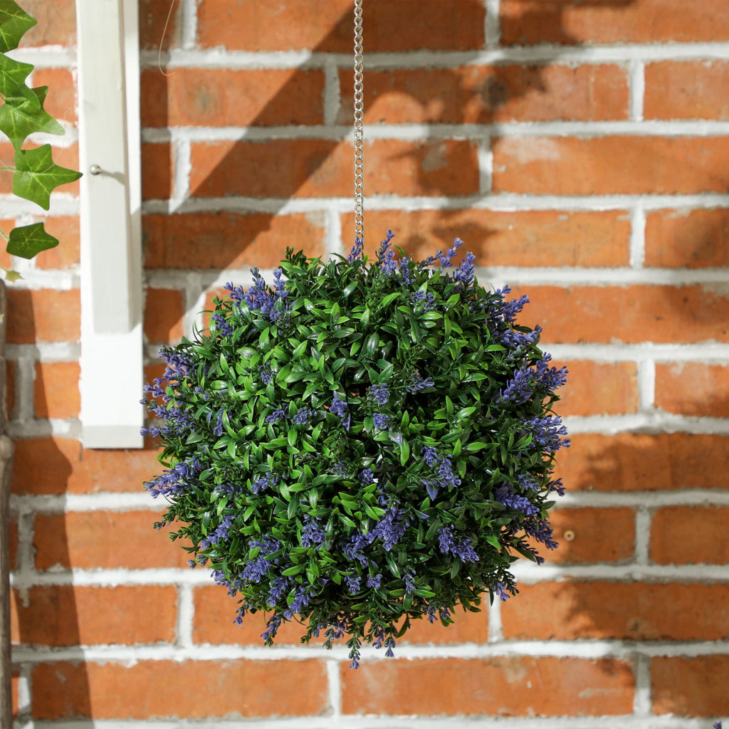 Set of 2 Artificial Plant Topiary Balls, Faux Plants, Purple
