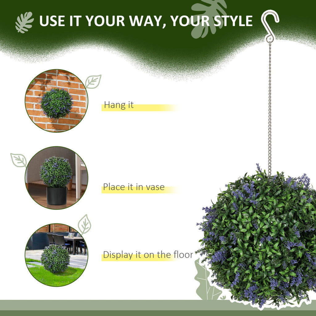 Set of 2 Artificial Plant Topiary Balls, Faux Plants, Purple