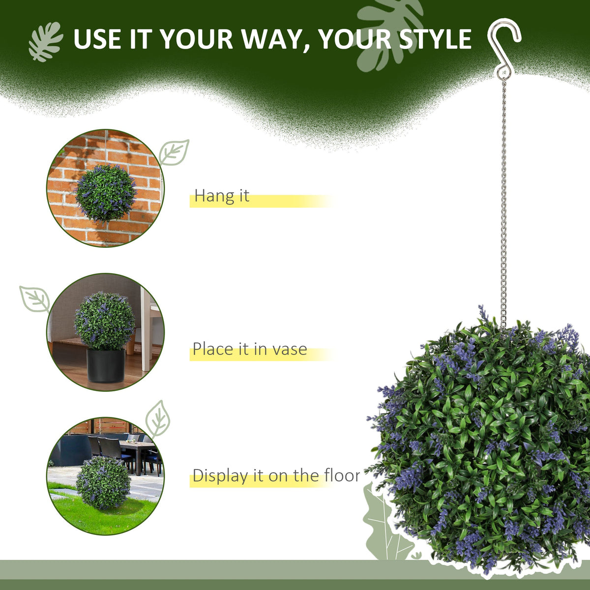 Set of 2 Artificial Plant Topiary Balls, Faux Plants, Purple