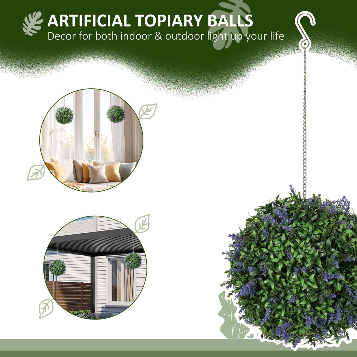 Set of 2 Artificial Plant Topiary Balls, Faux Plants, Purple