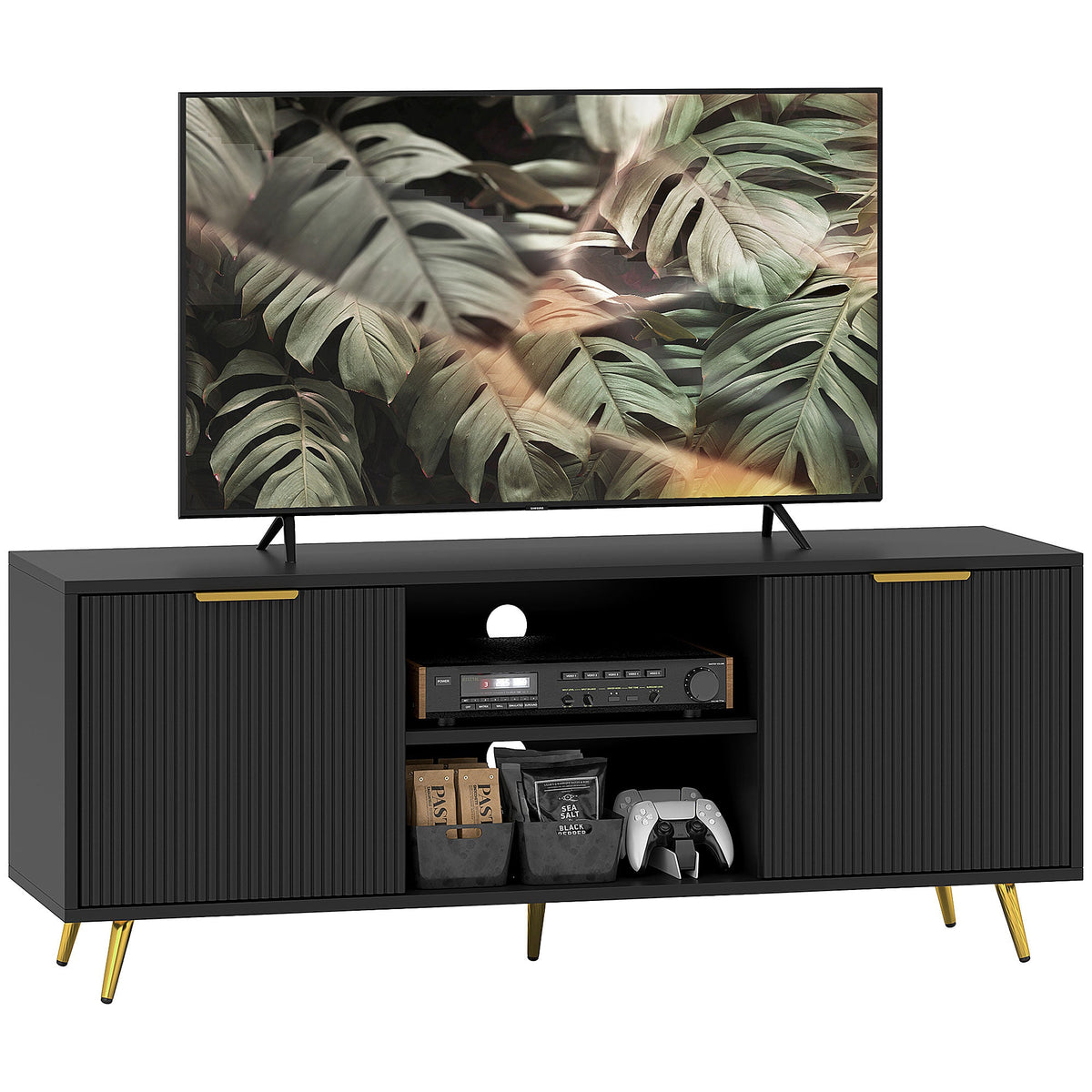 Modern TV Stand Cabinet with Storage for Living Room, Black