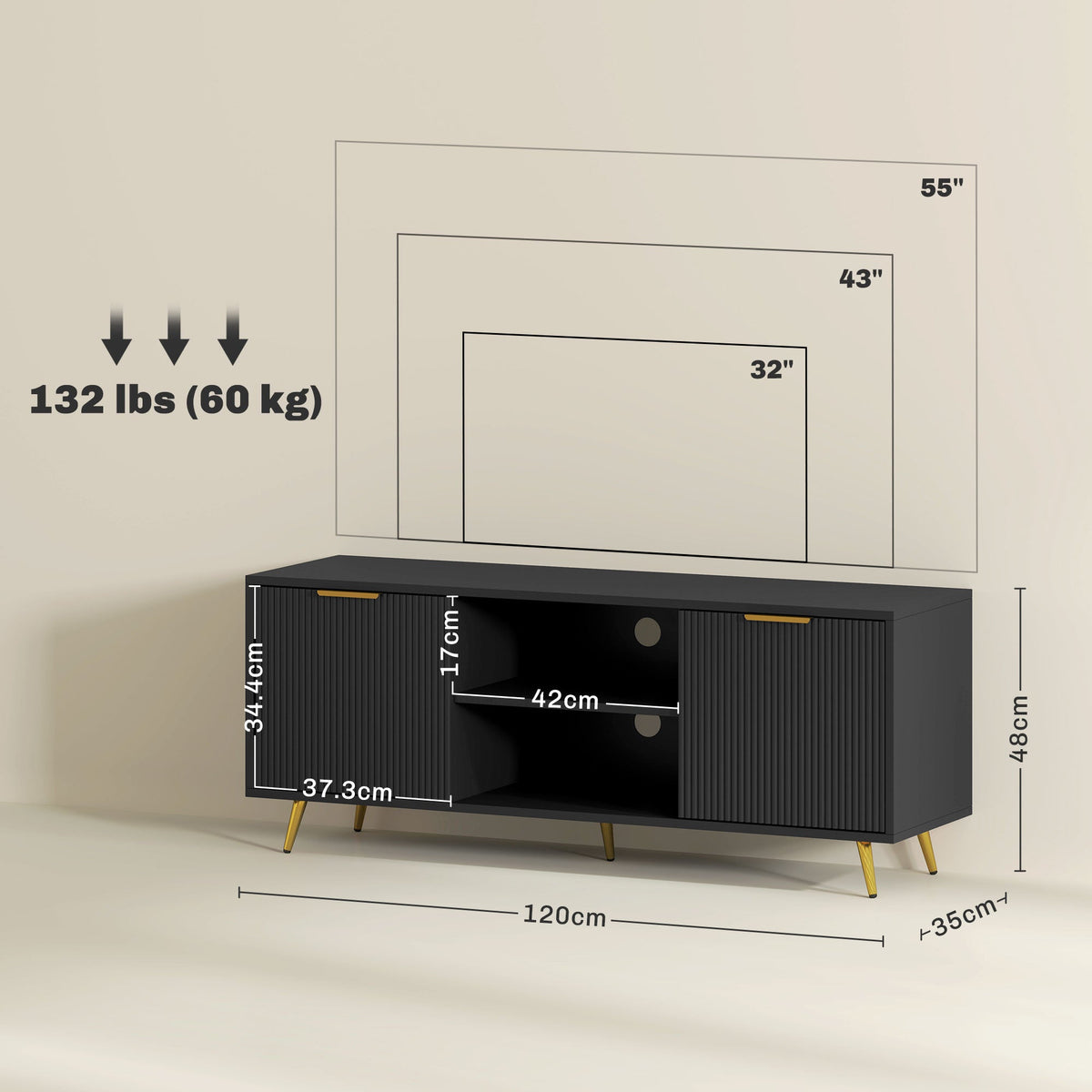 Modern TV Stand Cabinet with Storage for Living Room, Black