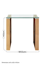 Clear Glass Square Side Table with Rose Gold Finish Legs
