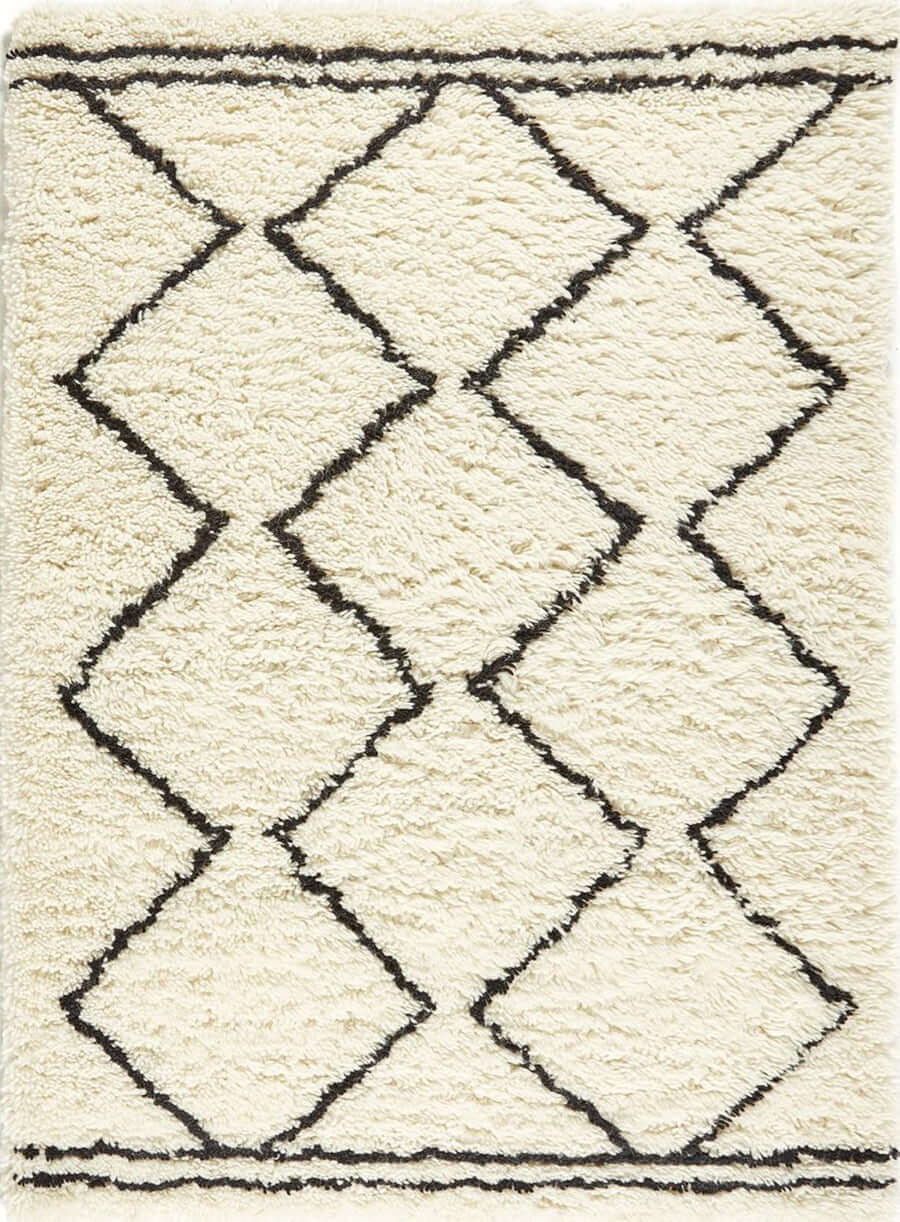 Berber Cream/Black Wool Shaggy Rug 200X290 cm