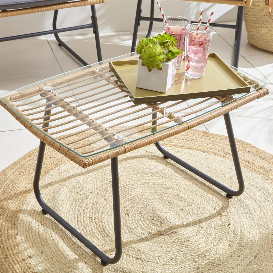 Grey Bamboo Style Garden Sofa, Table & Chairs 4 Piece Set