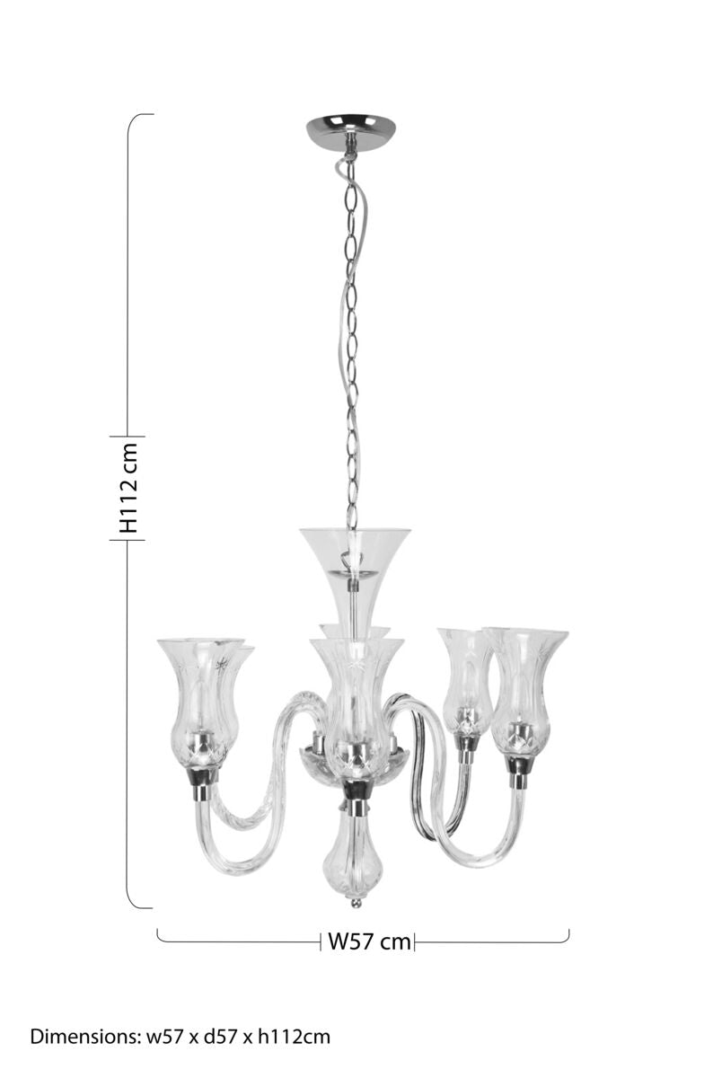 Glass and Chrome 6 Arm Chandelier