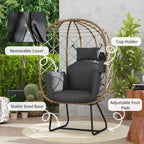 Rattan Garden Egg Chair with Thickened Cushion, Headrest
