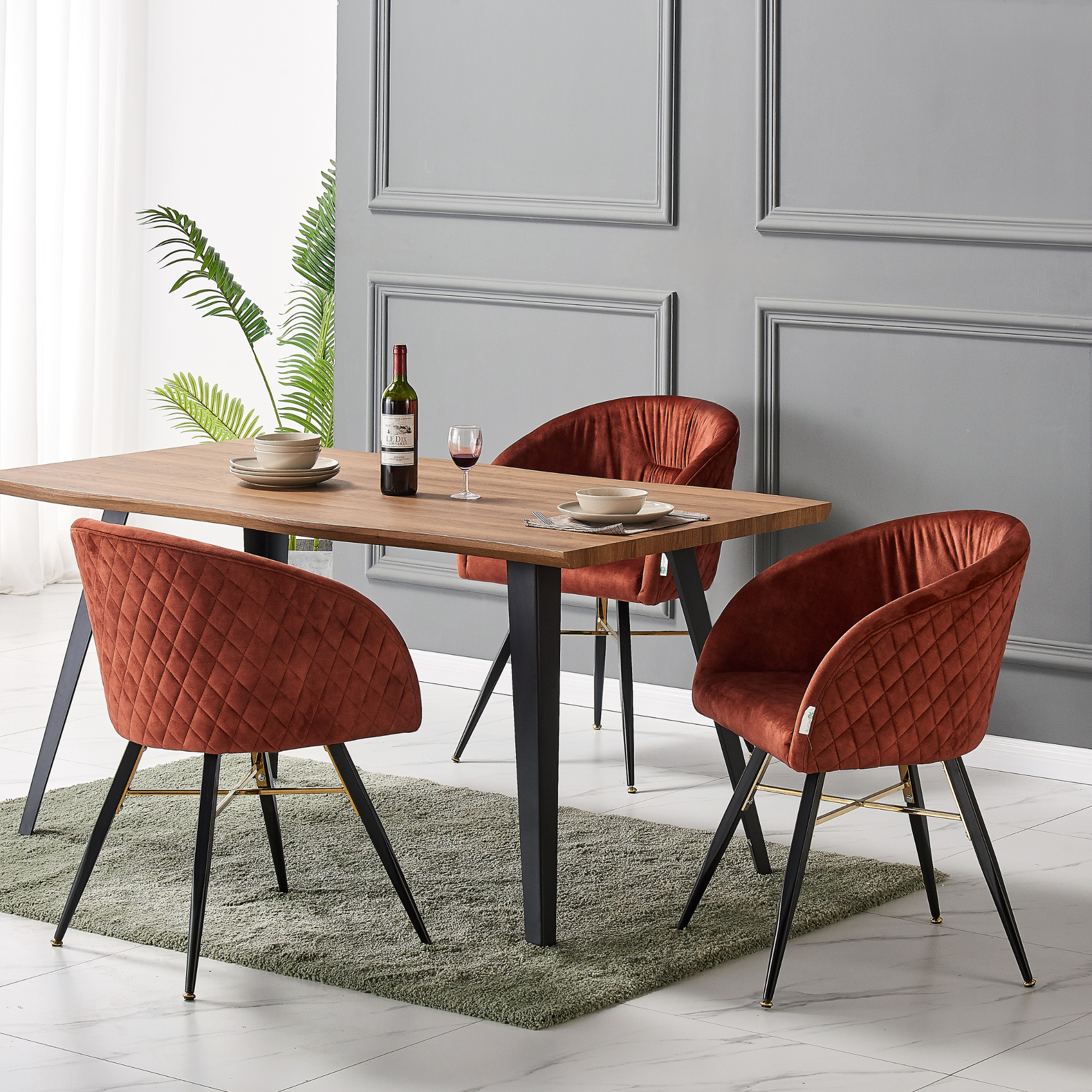 Rocco LUX 5PCs Dining Set includes an Oak Dining Table and Set of 4 Dining Chairs