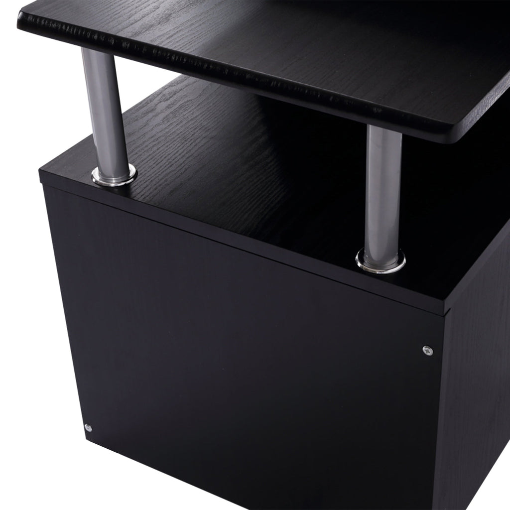 Computer Desk PC Workstation with Drawer, Shelves and CPU Storage Rack, Home Office Furniture, 152 x 60 x 88cm, Black with Wood Grain