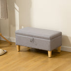 30L Linen Storage Ottoman Padded Footstool with Rubberwood Legs, Light Grey Light Grey