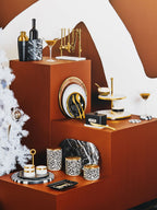 2 Tier White Marble and Gold Finish Cake Stand