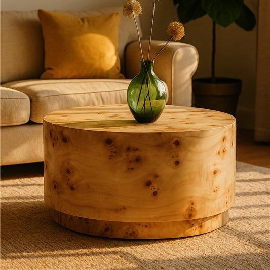Natural Burl Wood Round Coffee Table