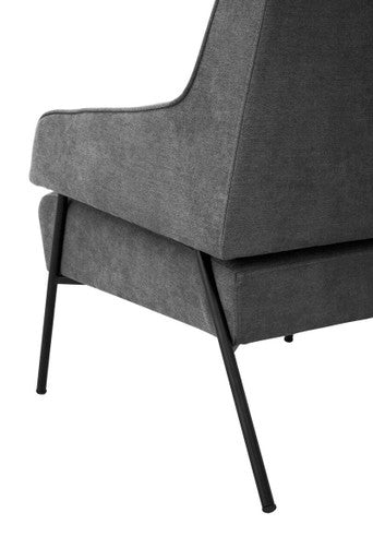 Ash Velvet High Back Chair with Black Metal Legs