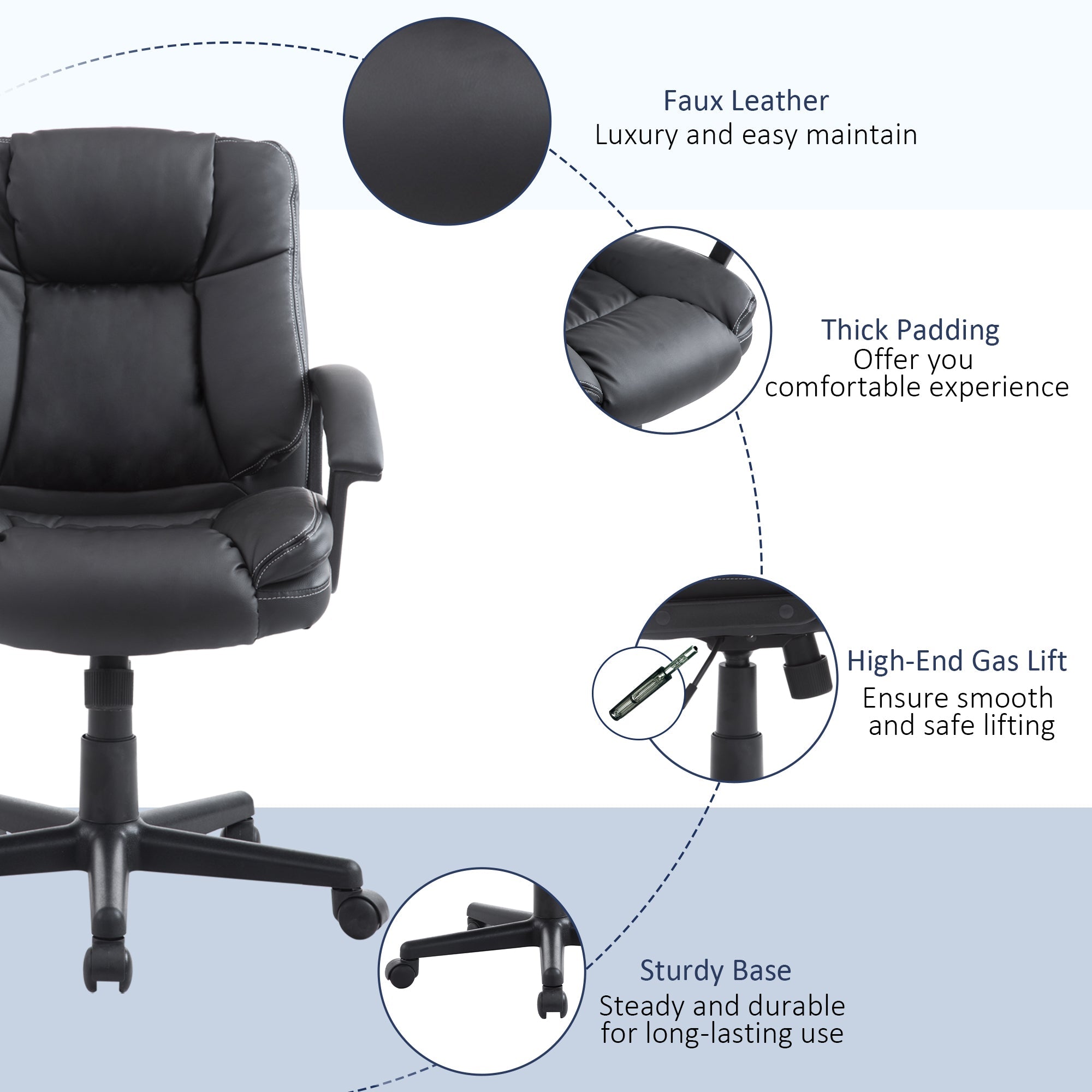 Office Chair, Computer Desk Chair, Mid Back Executive Chair with Adjustable Height and Swivel Rolling Wheels for Home Study, Black