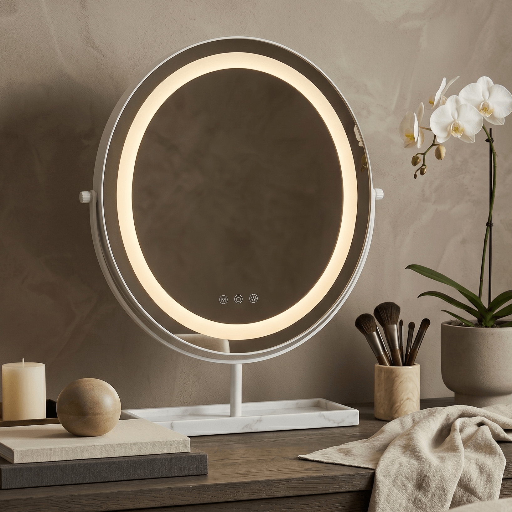 Vanity Face LED Mirror White & Marble