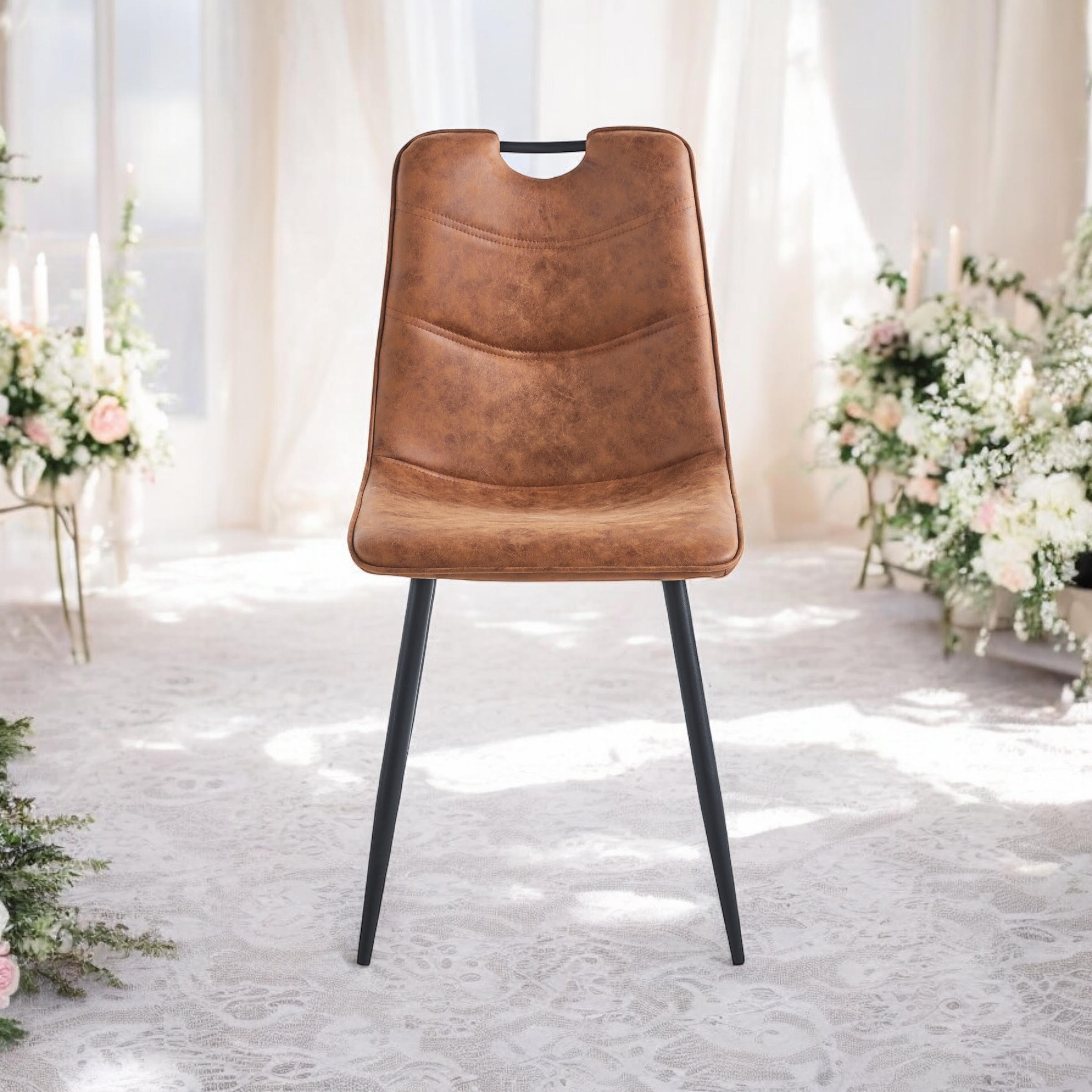 Brown Faux Leather Chair with Black Metal Legs
