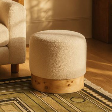 Cream Boucle Round Stool with Minimalist Profile