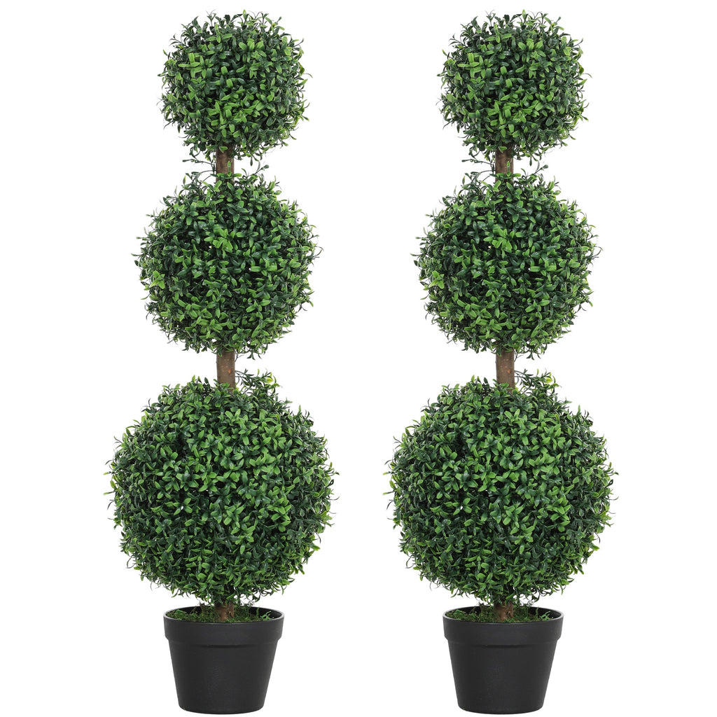 Set of 2 Decorative Artificial Plants Boxwood Trees in Pot, Green