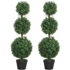 Set of 2 Decorative Artificial Plants Boxwood Trees in Pot, Green