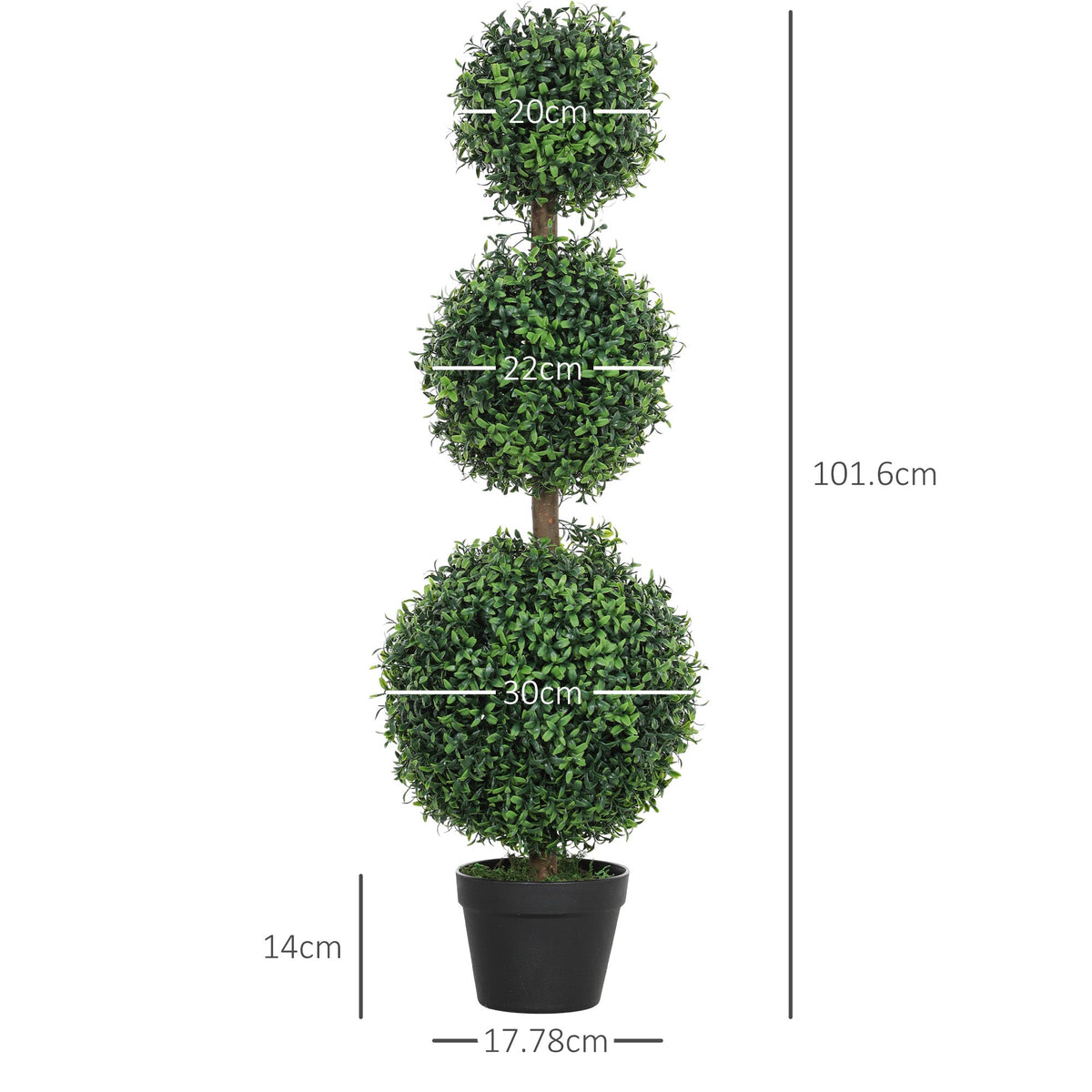Set of 2 Decorative Artificial Plants Boxwood Trees in Pot, Green