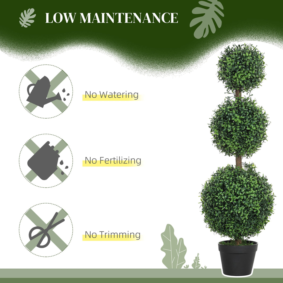 Set of 2 Decorative Artificial Plants Boxwood Trees in Pot, Green
