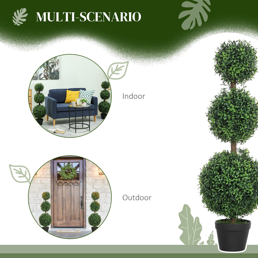 Set of 2 Decorative Artificial Plants Boxwood Trees in Pot, Green