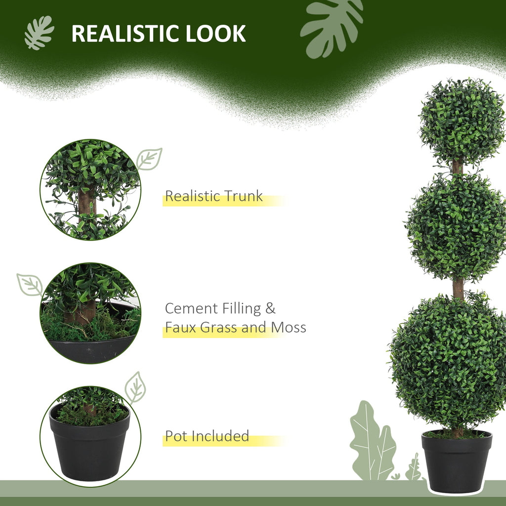 Set of 2 Decorative Artificial Plants Boxwood Trees in Pot, Green