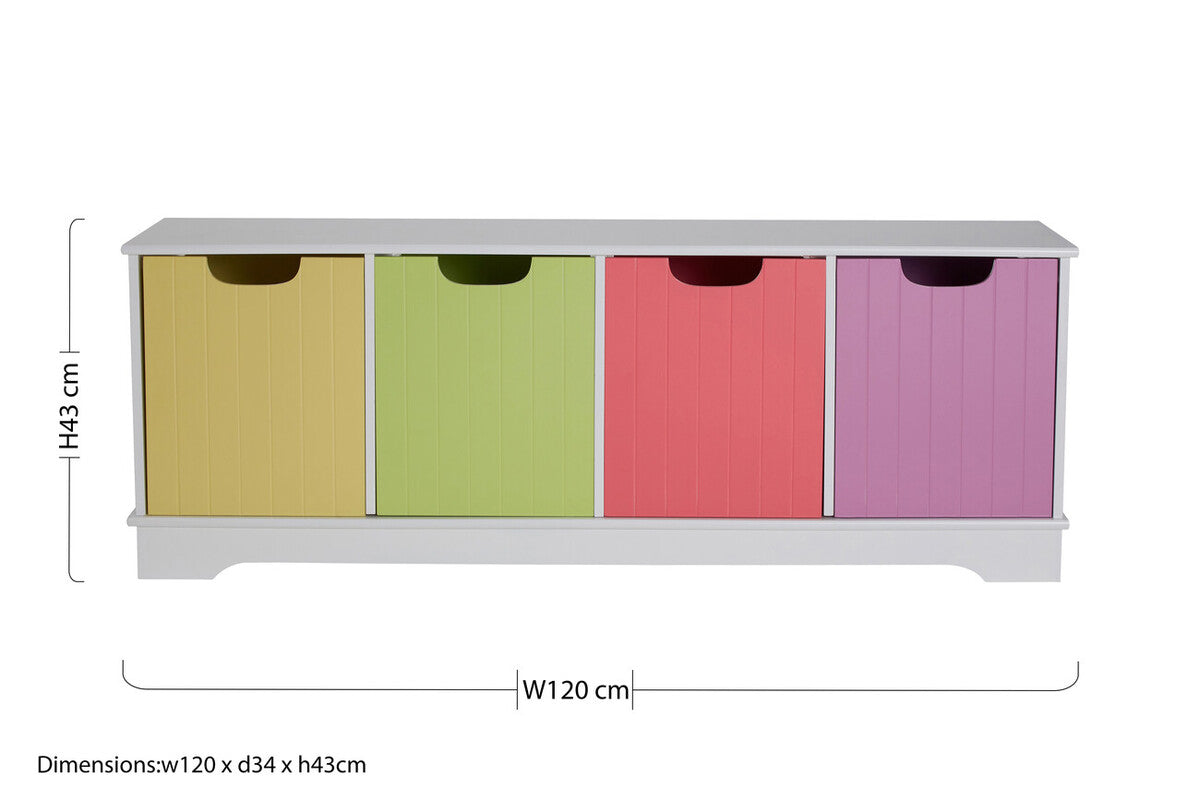 Kids White and Multi Coloured 4 Drawer Storage Unit