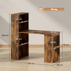120cm Computer Desk, Wooden PC Laptop Table with 6-Tier Storage Bookshelves, Home Office Working Study Desk, Writing Workstation, Rustic Brown Wood-Effect