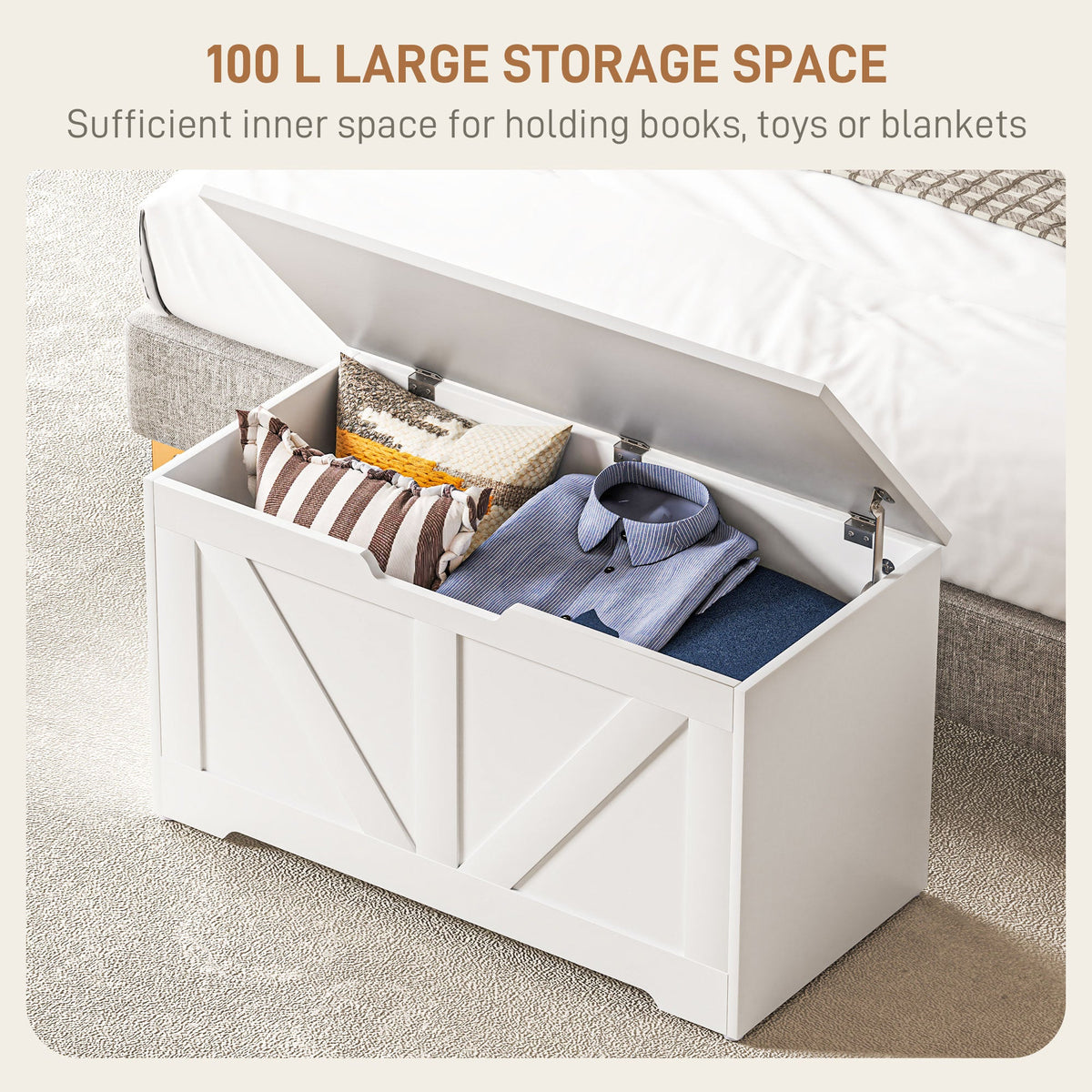 Storage Trunk for Living Room, with Safety Hinges, 80cm