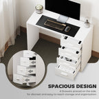 Computer Desk with Drawers, Dressing Table, High Gloss Home Office Writing Workstation, White