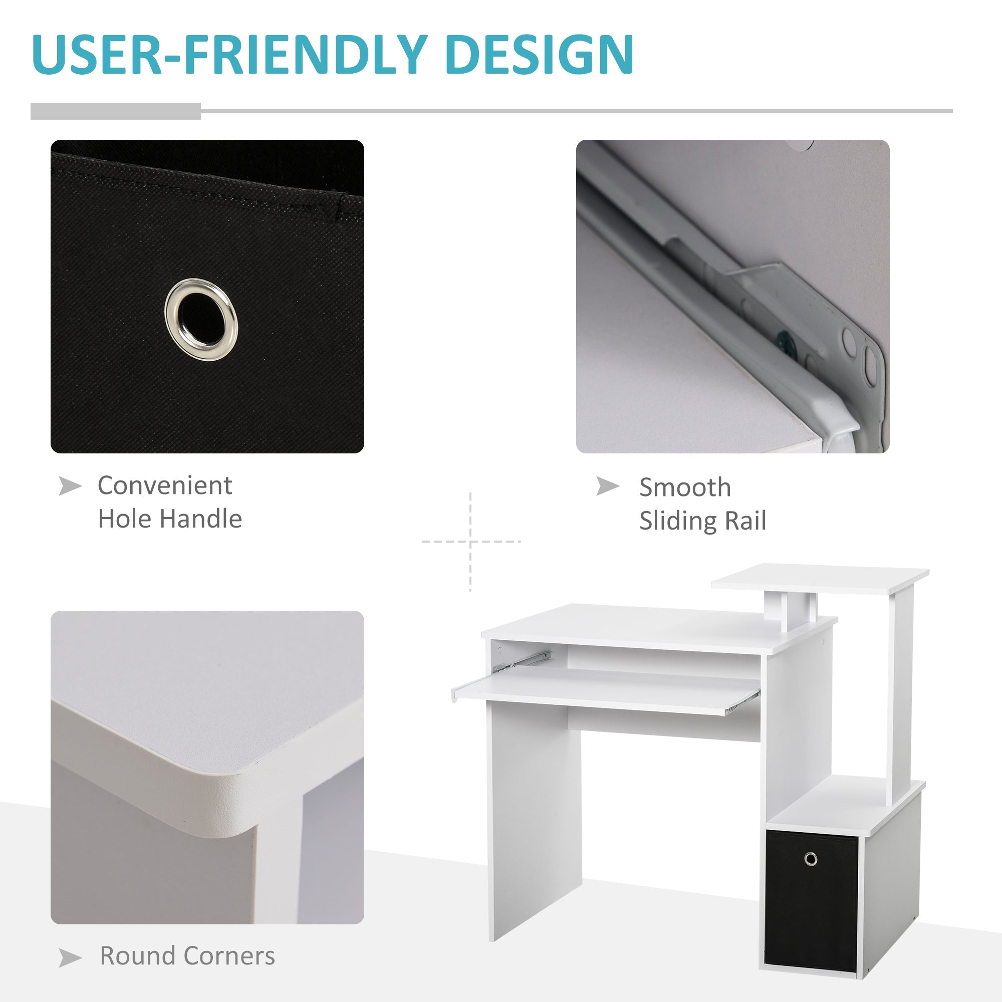 Computer Desk with Sliding Keyboard Tray, Storage Drawer and Shelf, Home Office Workstation, White