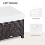 Rattan Footstool Wicker Ottoman with Padded Seat Cushion Outdoor Patio Furniture for Garden Poolside Living Room, 50 x 50 x 35 cm, Brown