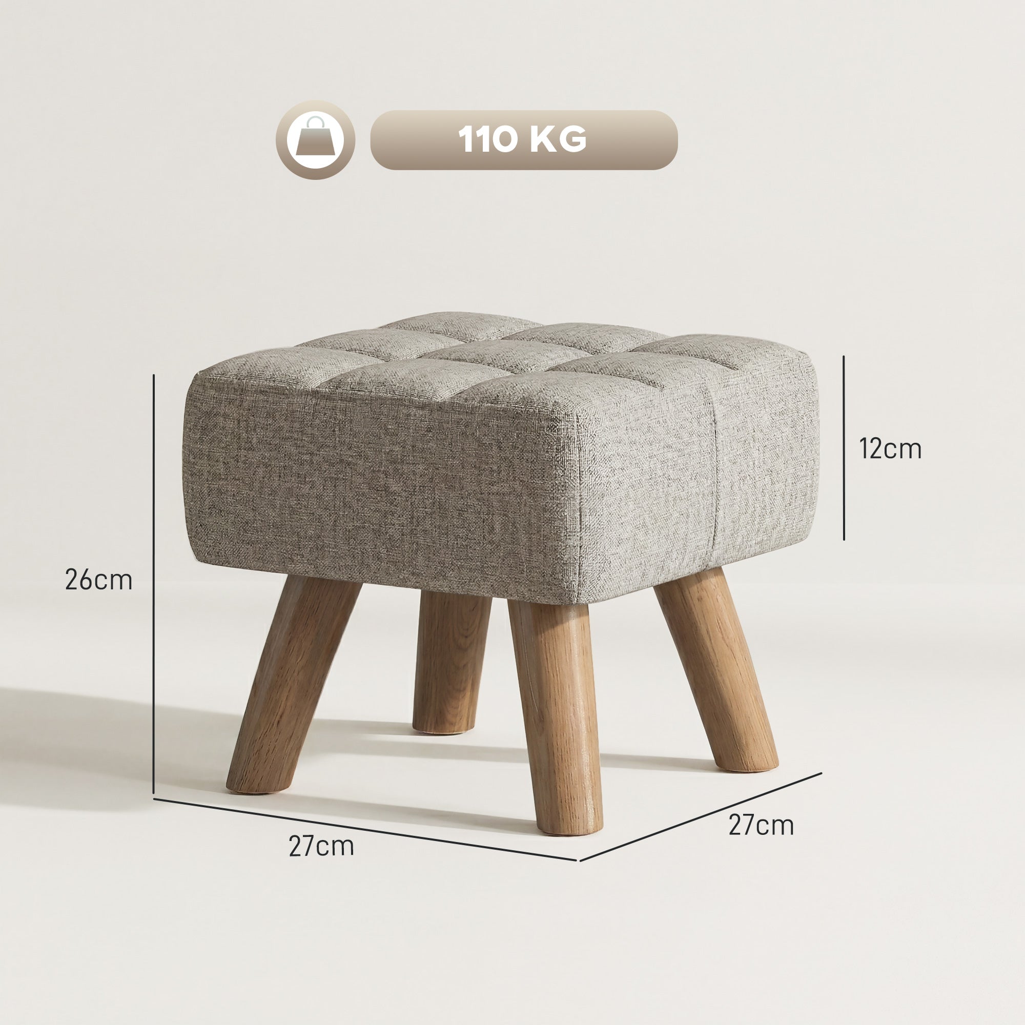 Linen-Look Square Padded Footstool - Light Brown