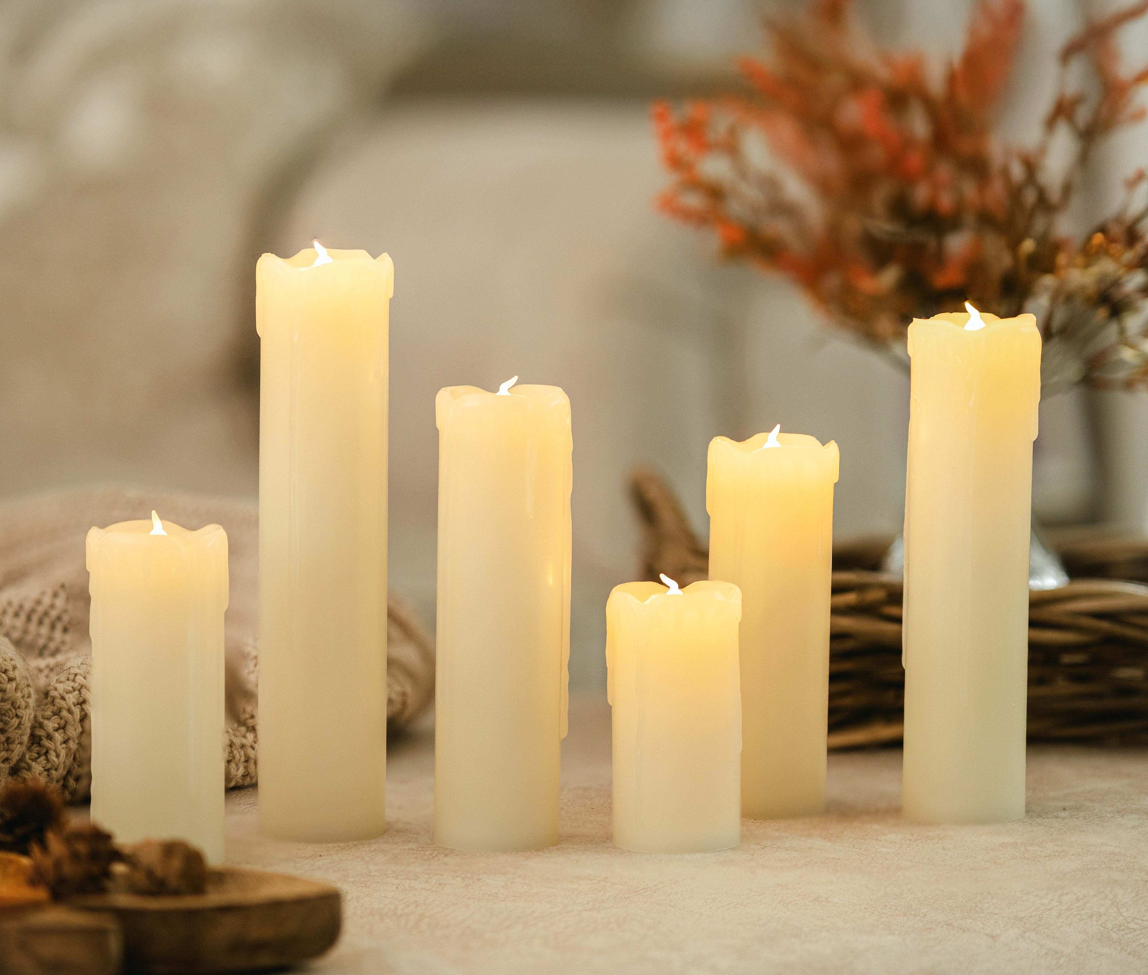 6pc Flameless LED Pillar Candles Ivory Flickering Candle Set