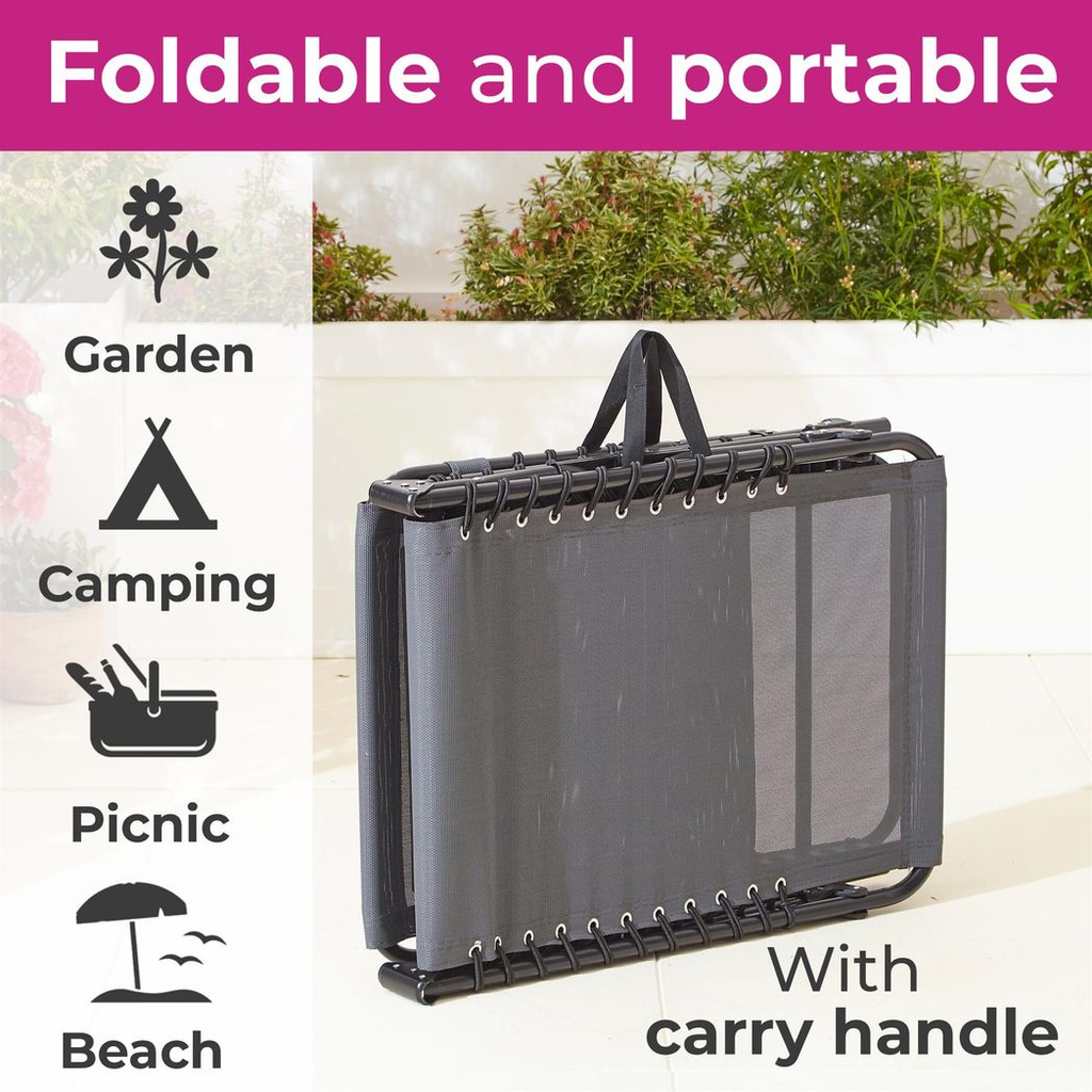 Two Grey Outdoor Folding Sun Loungers
