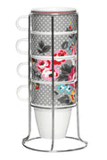 Set of Four Stackable Mugs with Stand