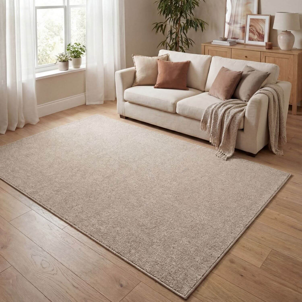 Beige Low Pile Solid Rug