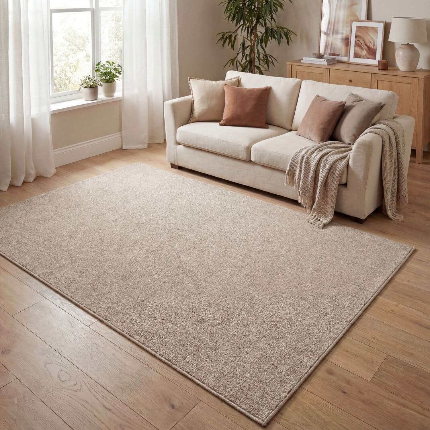 Beige Low Pile Solid Rug