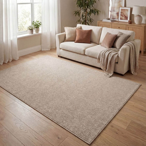 Beige Low Pile Solid Rug