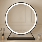 Round Vanity Face LED Mirror Black 60x67cm