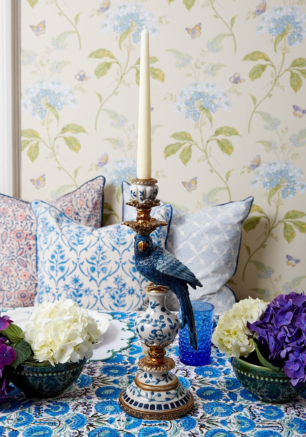 Blue Parrot Decorative Tall Candle Holder- 40 Cm Right