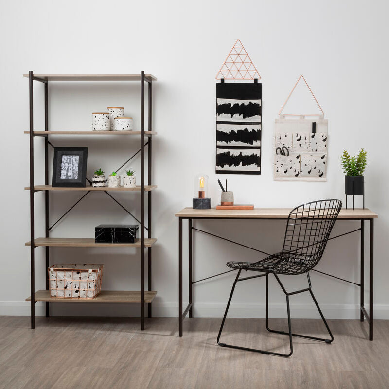 Grey Oak Veneer 5 Tier Shelf Unit with Metal Frame