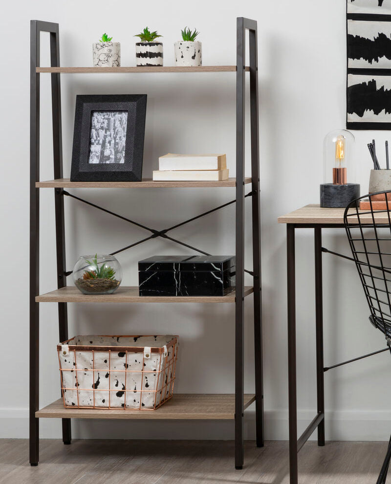 Grey Oak Veneer 4 Tier Ladder Shelf Unit